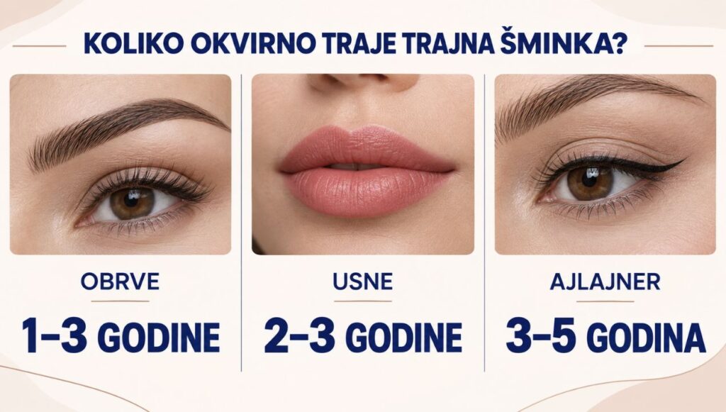 Koliko traje trajna šminka obrva, usana i ajlajnera.